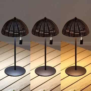 Tilly 12.75" Modern Coastal Indoor/Outdoor Wicker Shade Rechargeable/Cordless Dimmable Integrated LED Table Lamp